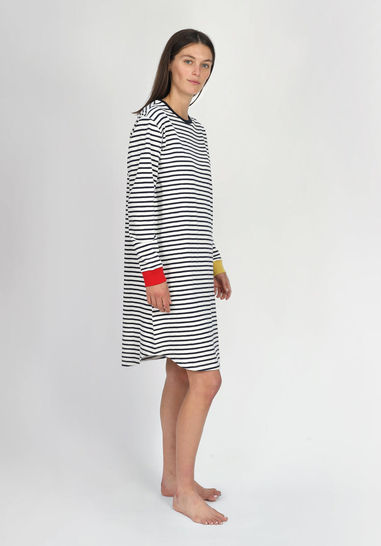 SLEEPY JONES | Twyla T-Shirt Dress White & Navy Striped Jersey Colorblock